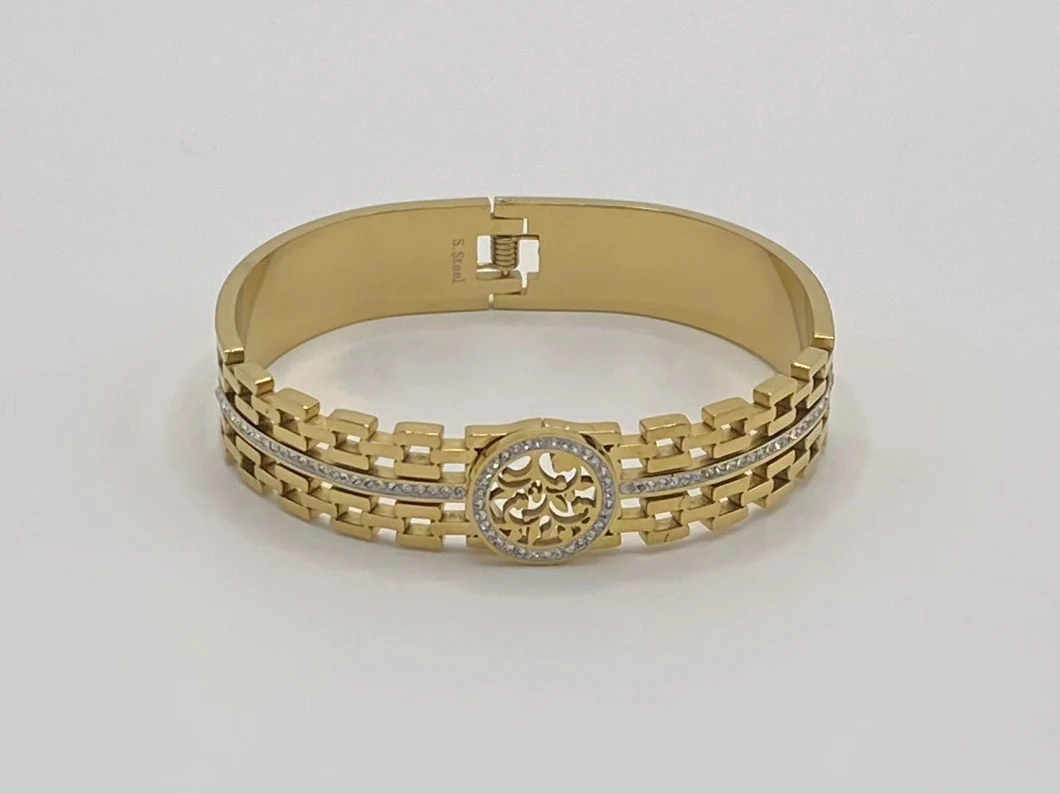 Fashion Snake Shaped Stainless Steel Bracelet Gold Color Fadeless Diamond Inlaid Bracelet