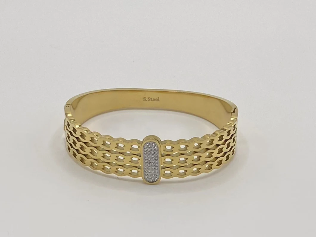 Fashion Snake Shaped Stainless Steel Bracelet Gold Color Fadeless Diamond Inlaid Bracelet