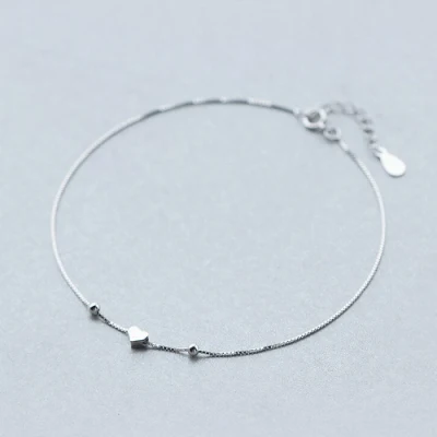 Tiny Heart 925 Sterling Silver Jewelry Thin Chain Bracelet Anklet