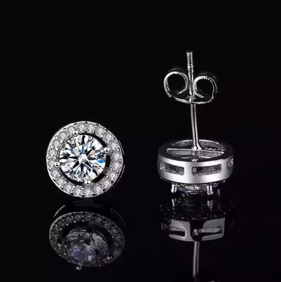 Round Moissanite Jewelry Shinning Earrings 925 Sliver Sterling Stud Earrings
